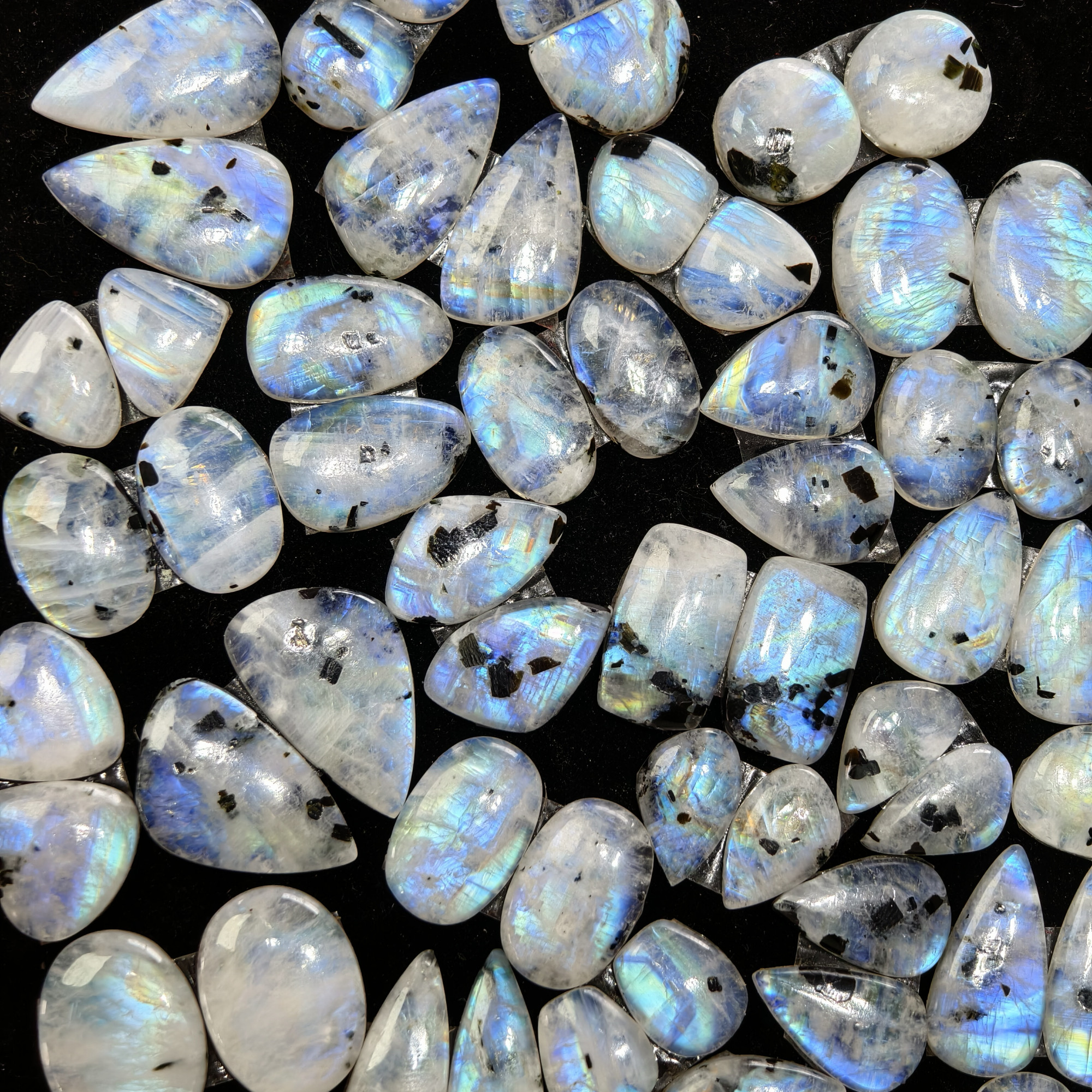 Natural Rainbow Moonstone Earring Pair 22x12x3mm 14x7x3mm 13 ct