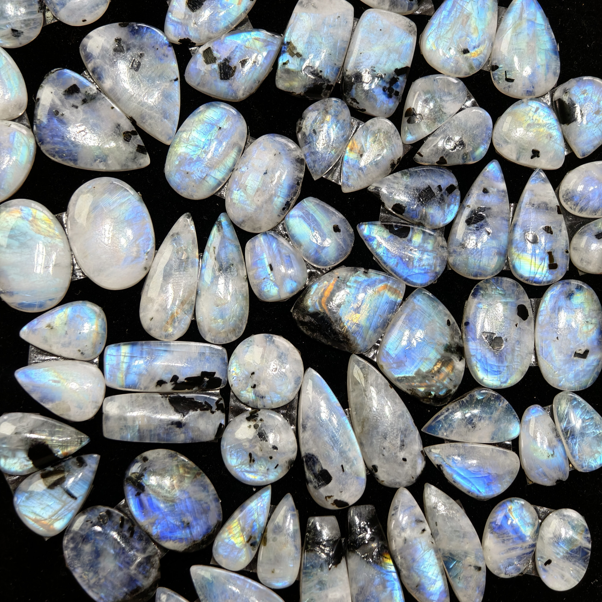 Natural Rainbow Moonstone Earring Pair 22x12x3mm 14x7x3mm 13 ct