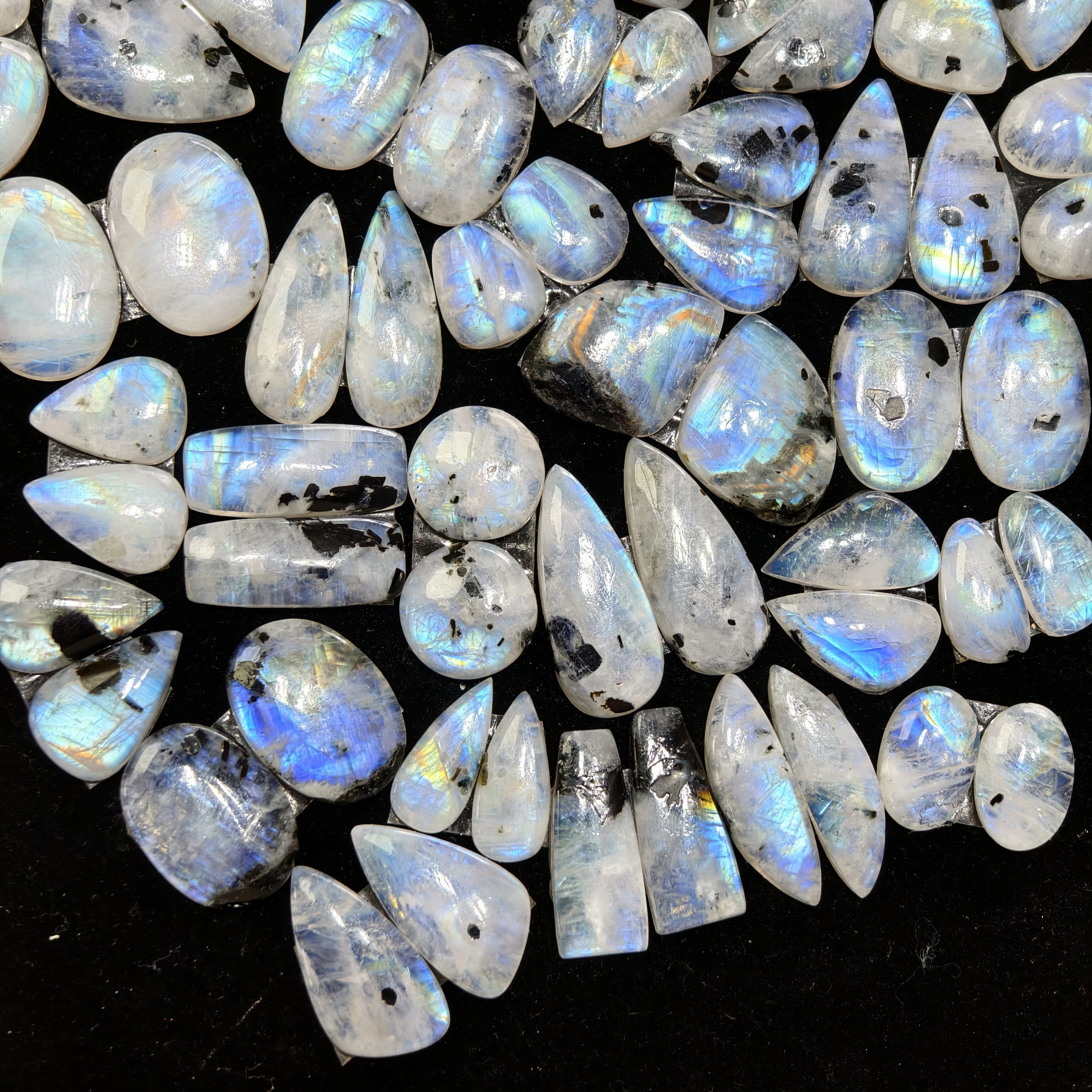 Natural Rainbow Moonstone Earring Pair 22x12x3mm 14x7x3mm 13 ct