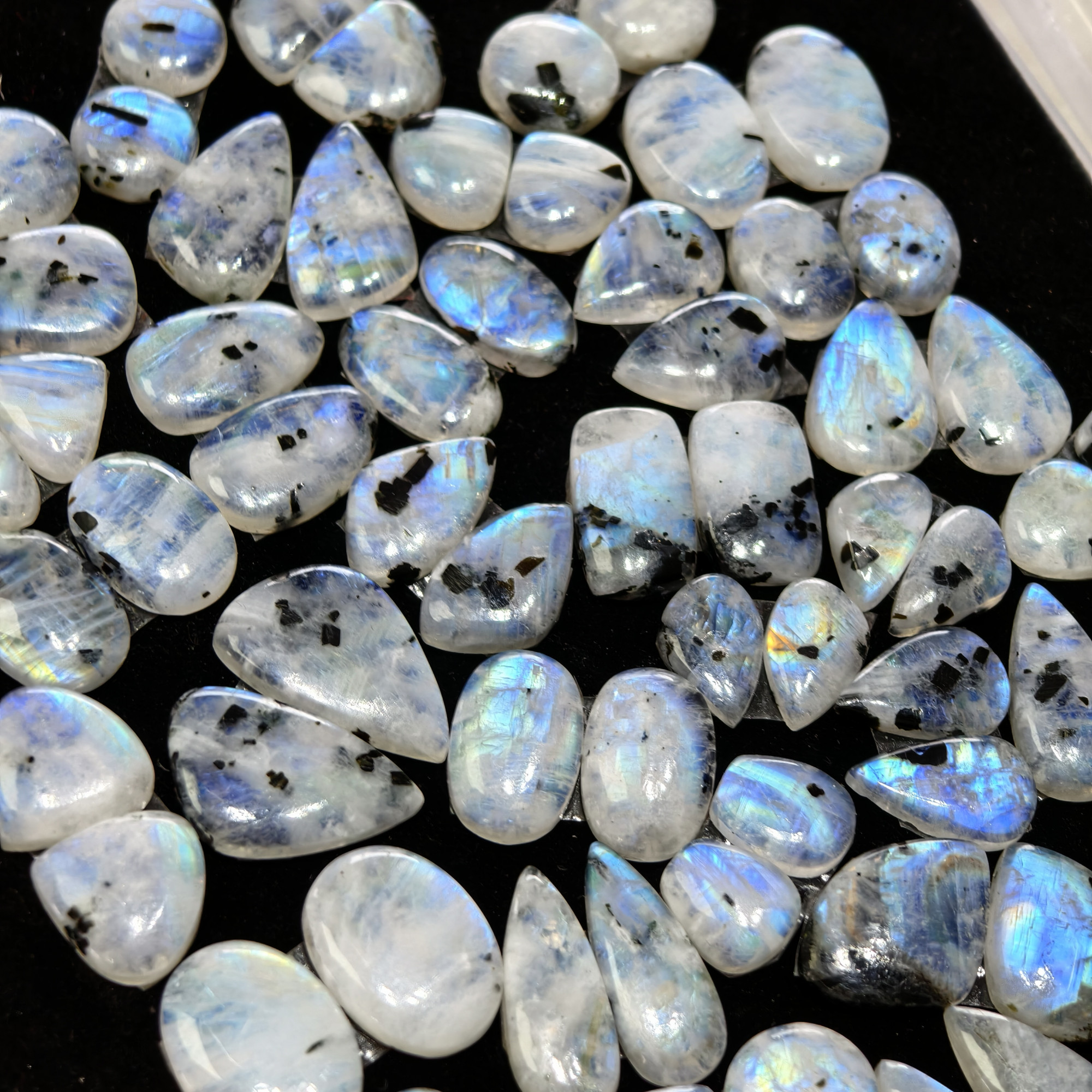 Natural Rainbow Moonstone Earring Pair 22x12x3mm 14x7x3mm 13 ct