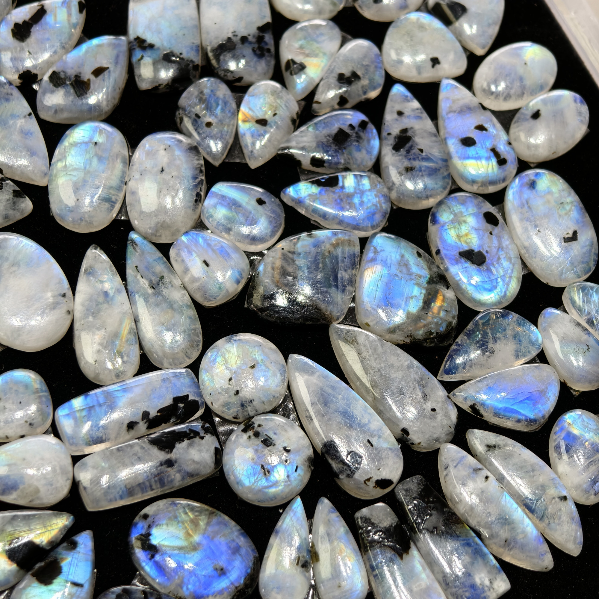 Natural Rainbow Moonstone Earring Pair 22x12x3mm 14x7x3mm 13 ct