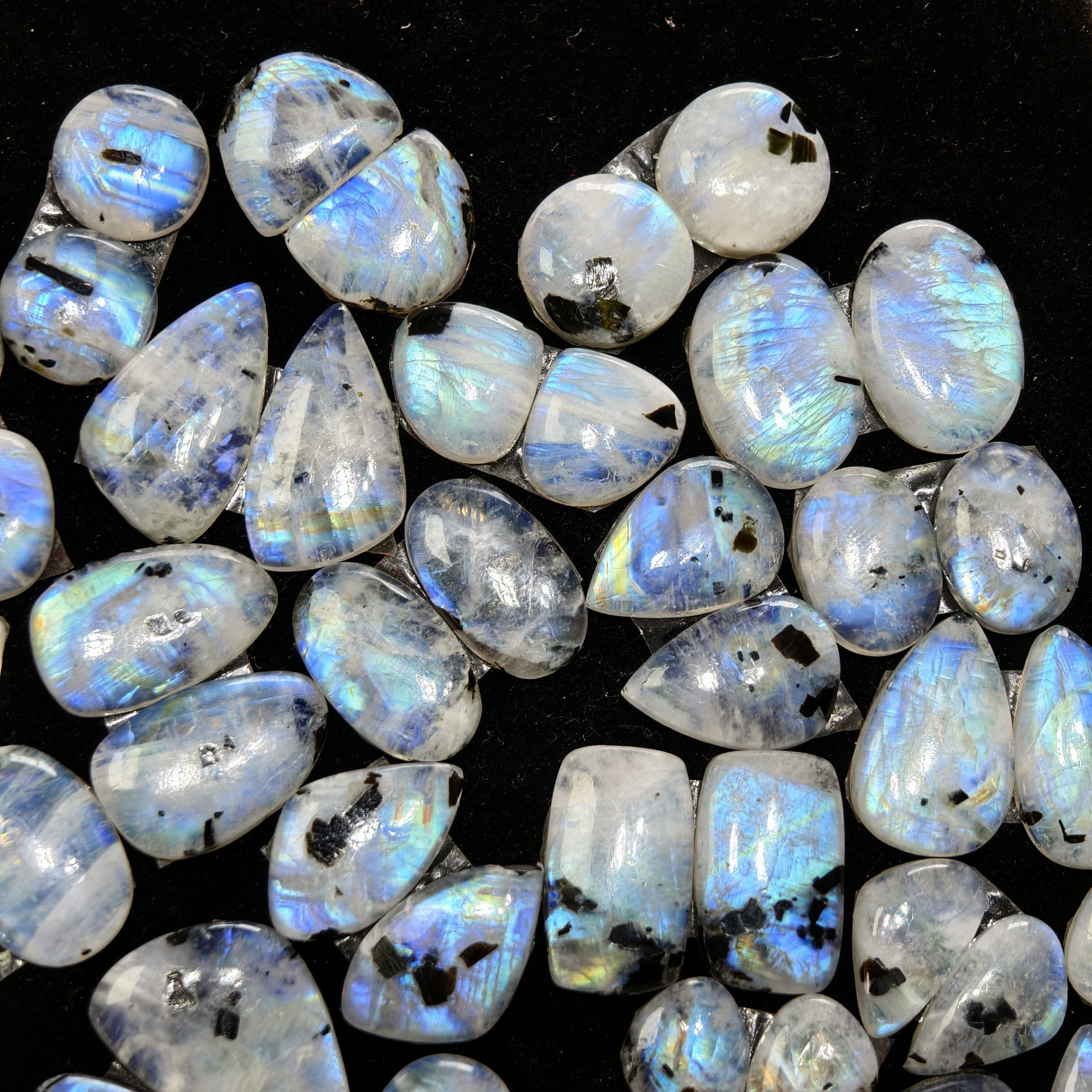 Natural Rainbow Moonstone Earring Pair 22x12x3mm 14x7x3mm 13 ct