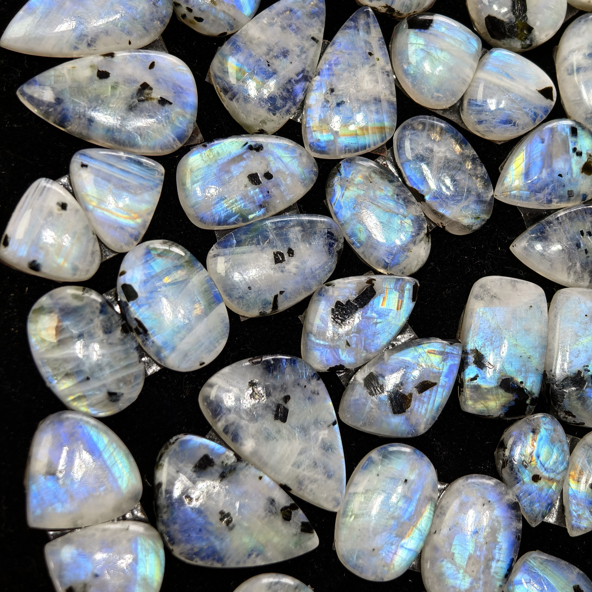 Natural Rainbow Moonstone Earring Pair 22x12x3mm 14x7x3mm 13 ct