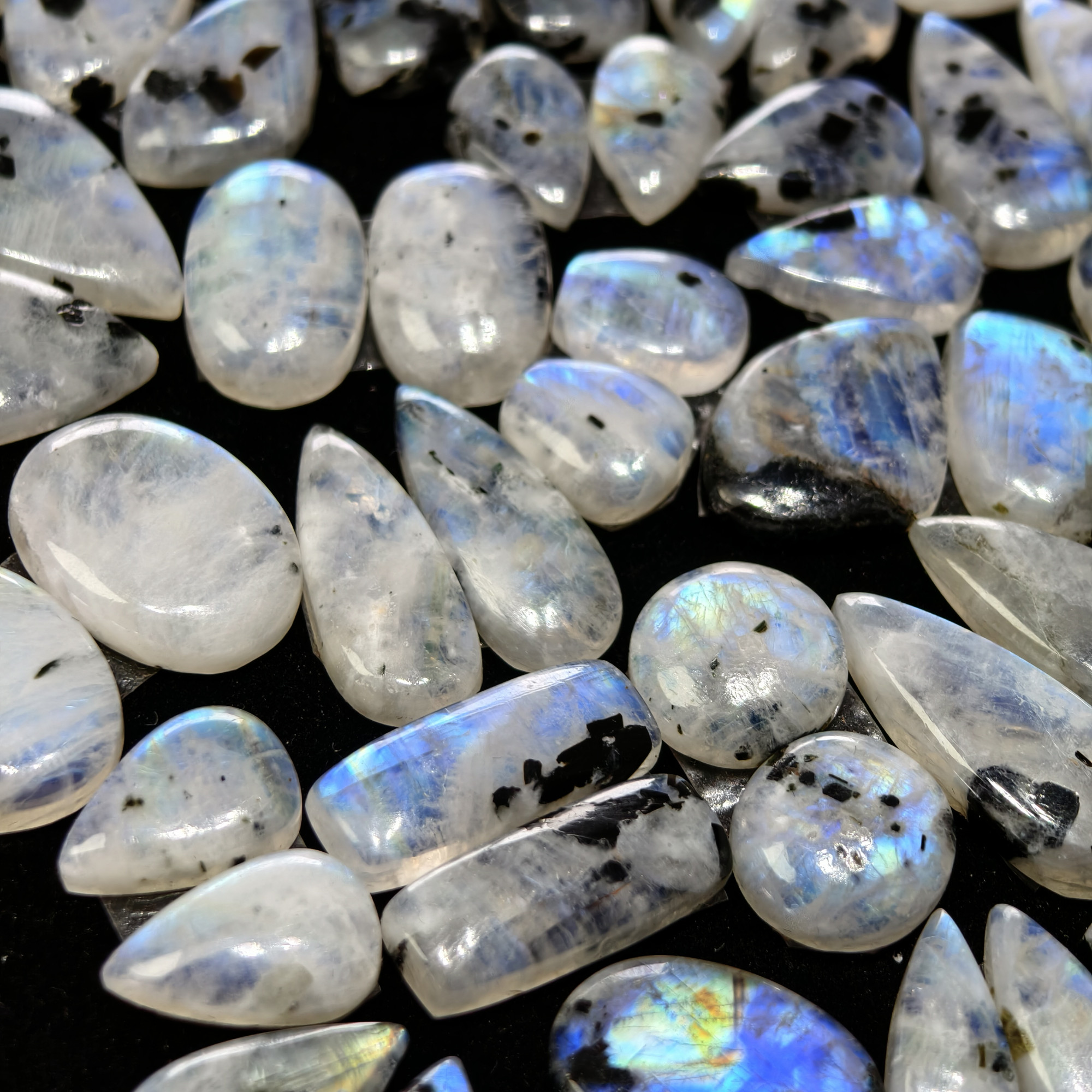 Natural Rainbow Moonstone Earring Pair 22x12x3mm 14x7x3mm 13 ct
