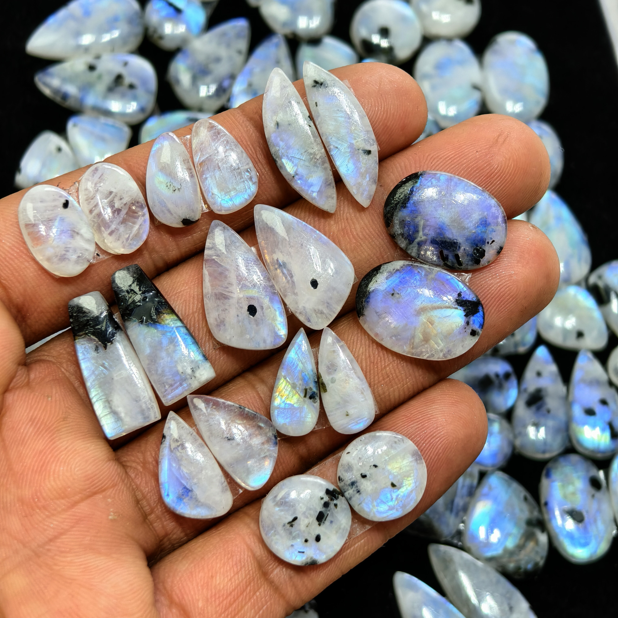Natural Rainbow Moonstone Earring Pair 22x12x3mm 14x7x3mm 13 ct