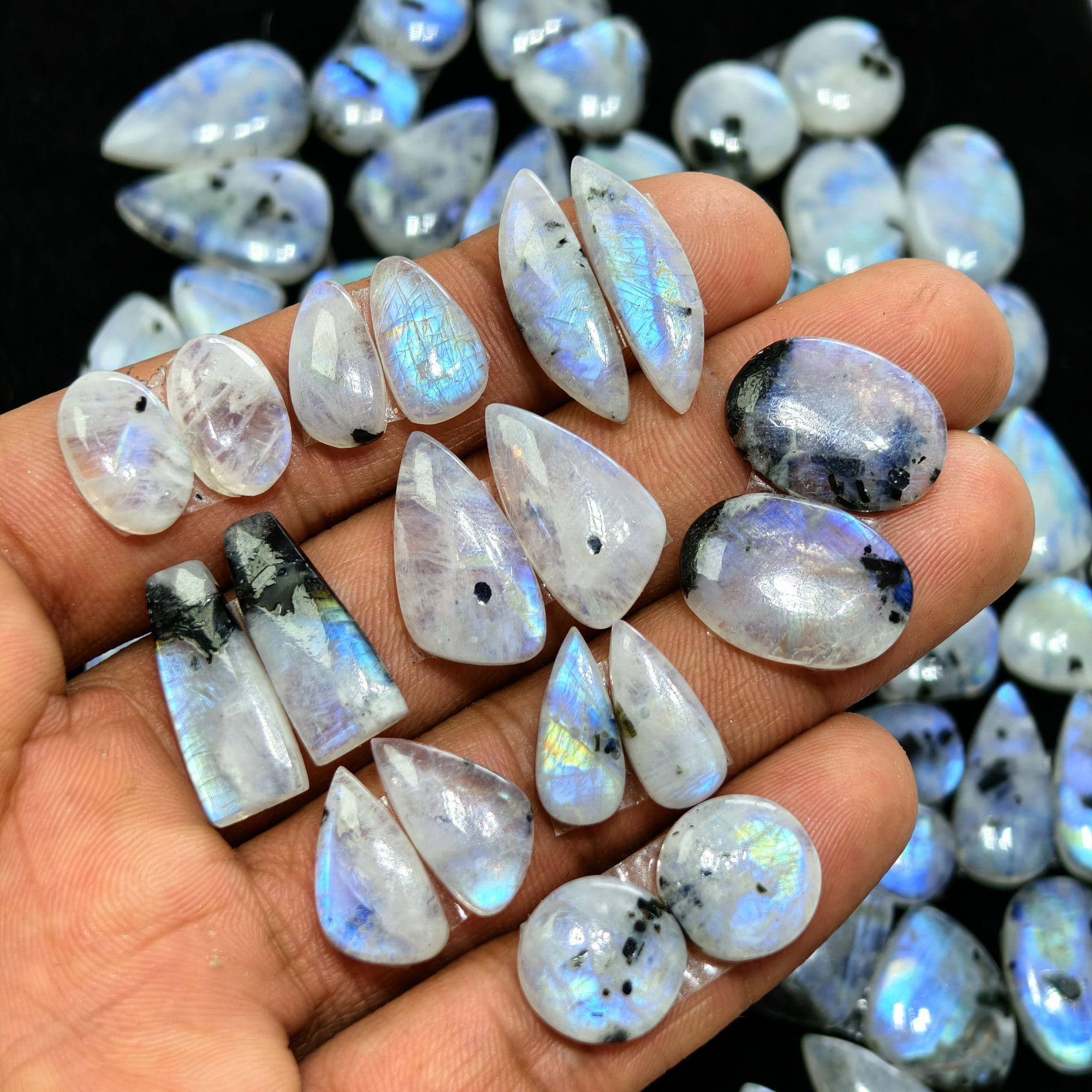 Natural Rainbow Moonstone Earring Pair 22x12x3mm 14x7x3mm 13 ct