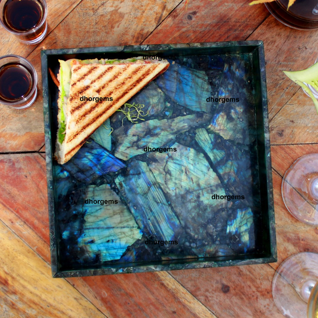 Natural Labradorite 8x8 Serving Tray