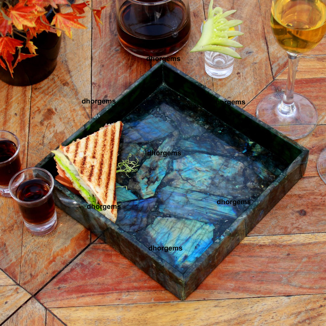 Natural Labradorite 8x8 Serving Tray