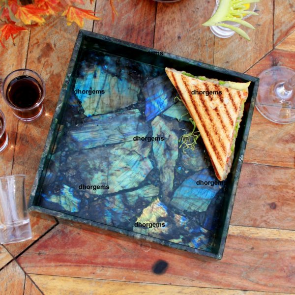 Natural Labradorite 8x8 &#039;&#039;Serving Tray