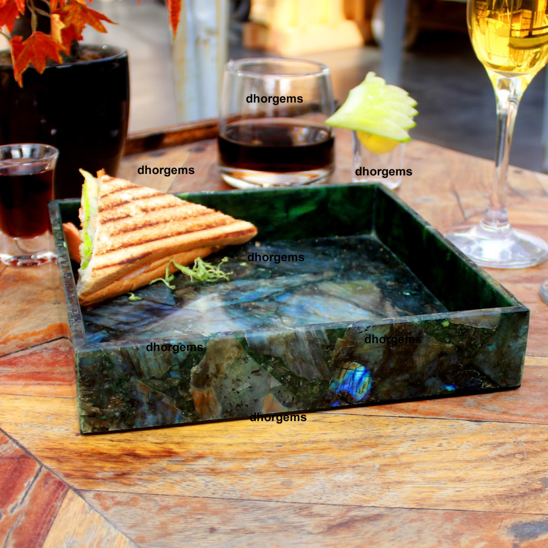 Natural Labradorite 8x8 Serving Tray