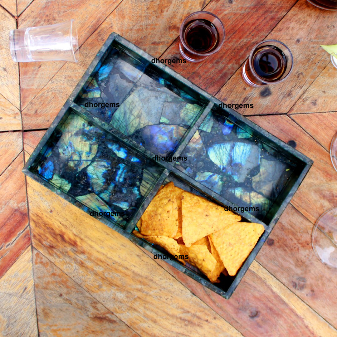 Natural Labradorite 95x65 Serving Tray Four Box Labradorite tray Four Partition labradorite tray