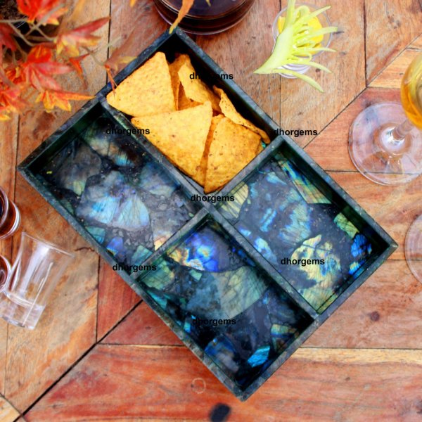 Natural Labradorite 9.5x6.5 &#039;&#039;Serving Tray Four Box Labradorite tray Four Partition labradorite tray