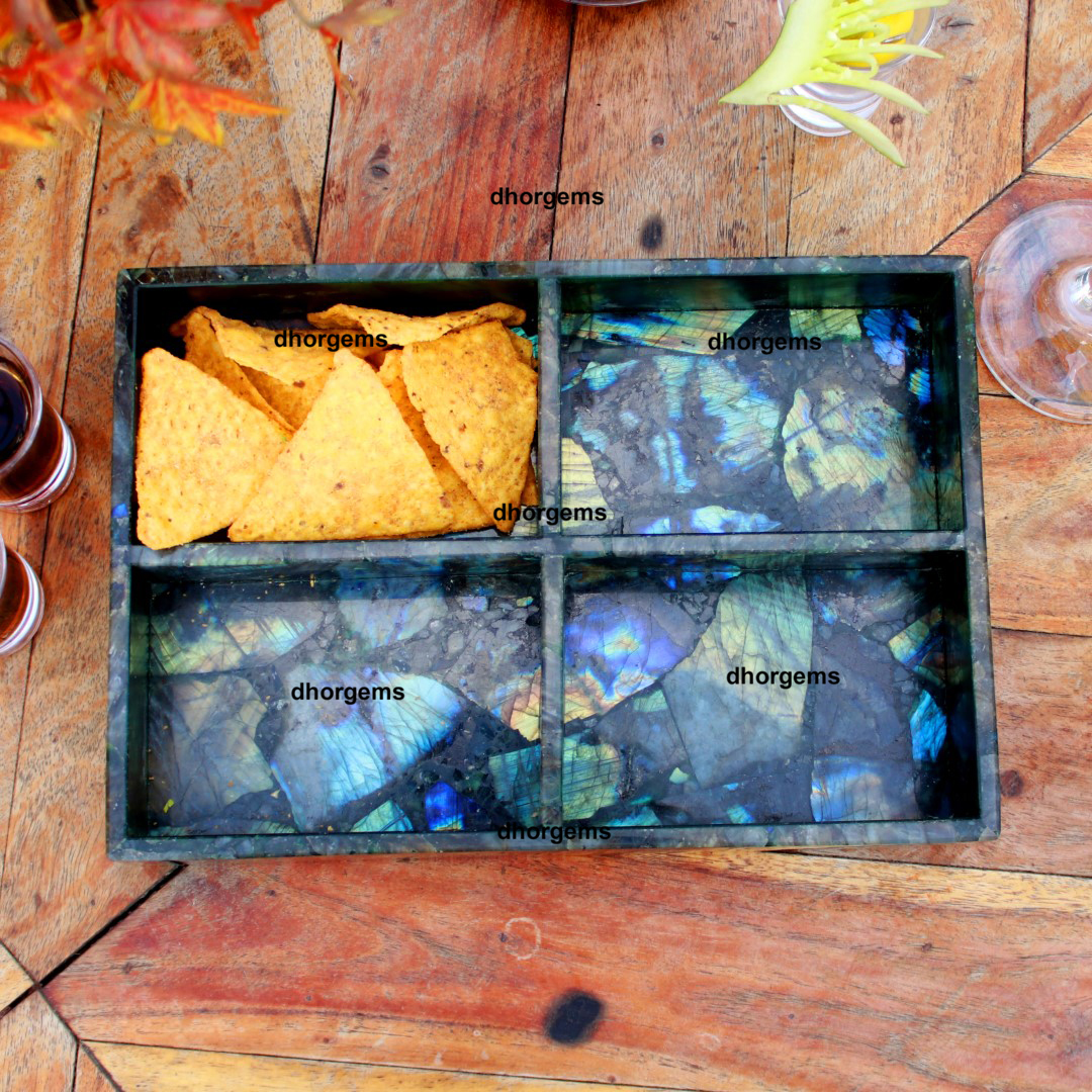 Natural Labradorite 95x65 Serving Tray Four Box Labradorite tray Four Partition labradorite tray