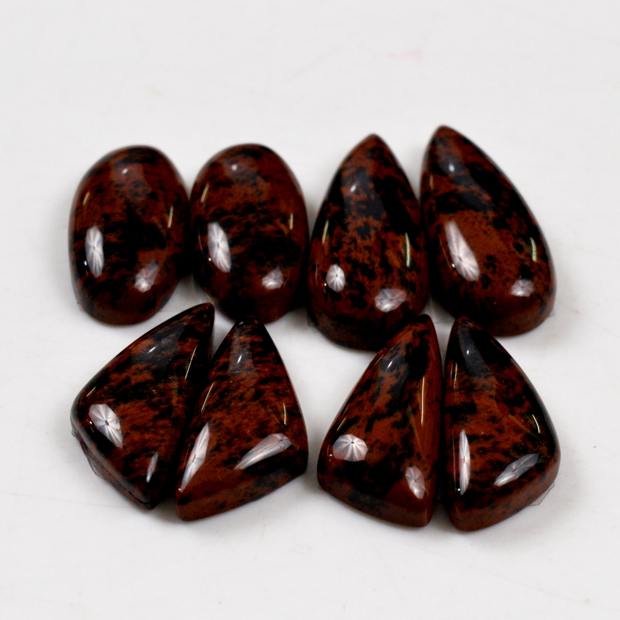 4 Pair 101 Cts Natural Mahogany Obsidian Cabochon Loose Gemstone Crystal Pair Lot for Earrings 34x10 20x10mm R-10729