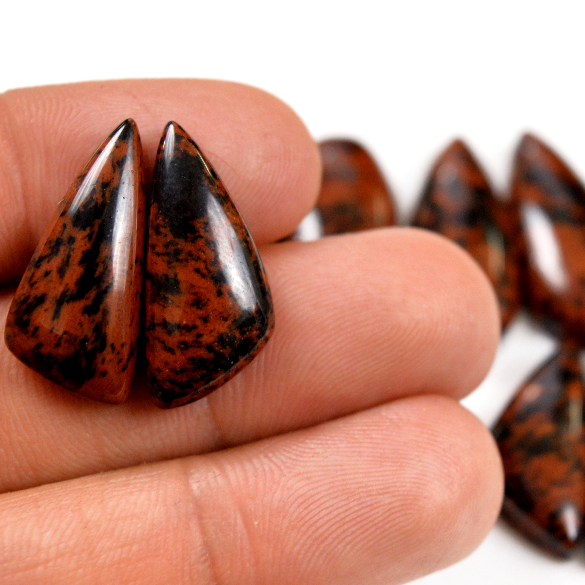 4 Pair 101 Cts Natural Mahogany Obsidian Cabochon Loose Gemstone Crystal Pair Lot for Earrings 34x10 20x10mm R-10729