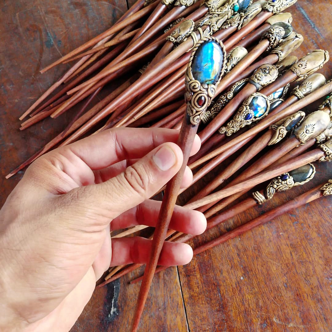 2Pcs crystal labradorite hair stick wooden women hair acessories crystal healing gift gemstone hairpin crystal barrette polymer clay