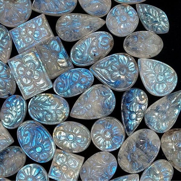 Rainbow moonstone carved cabochons