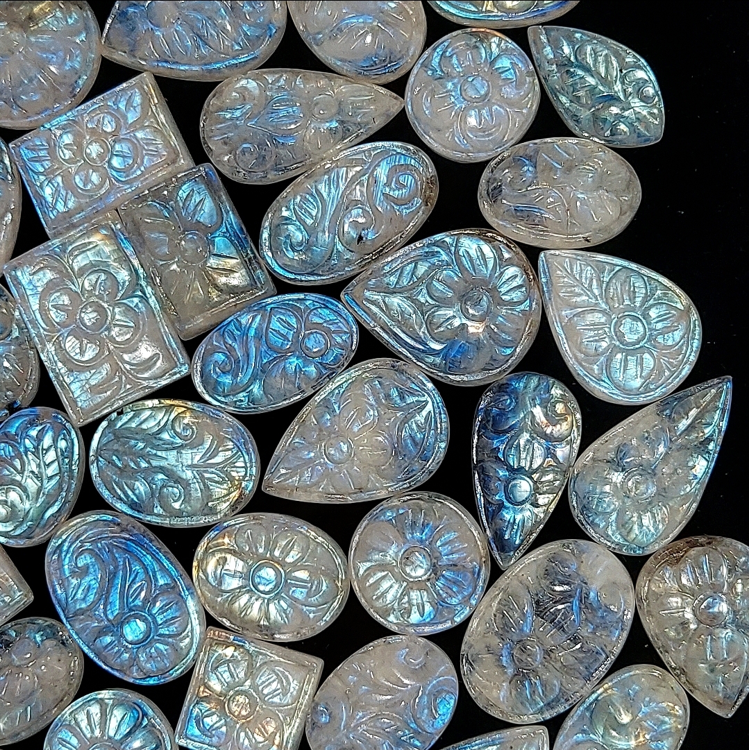 Rainbow moonstone carved cabochons