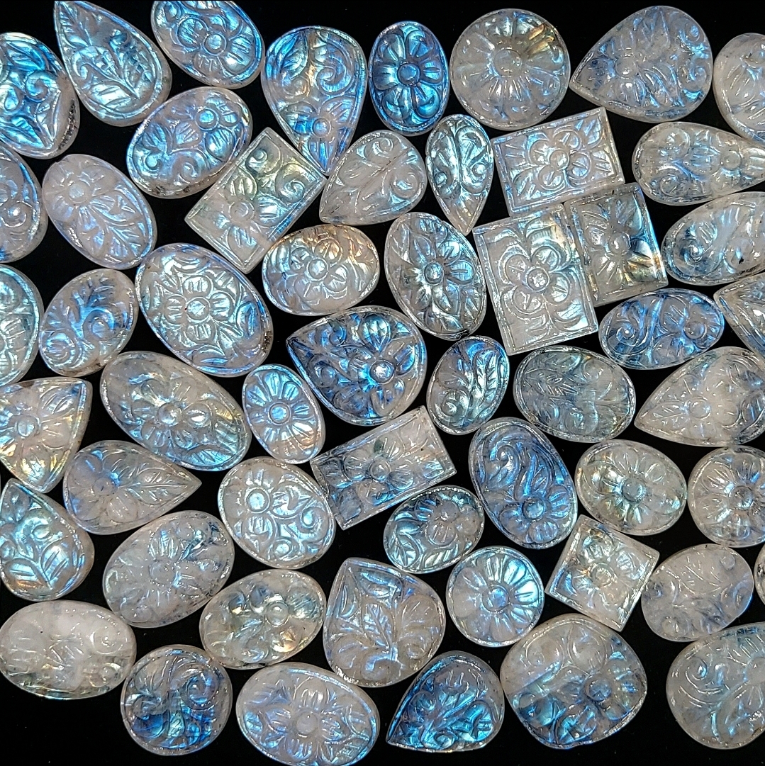 Rainbow moonstone carved cabochons