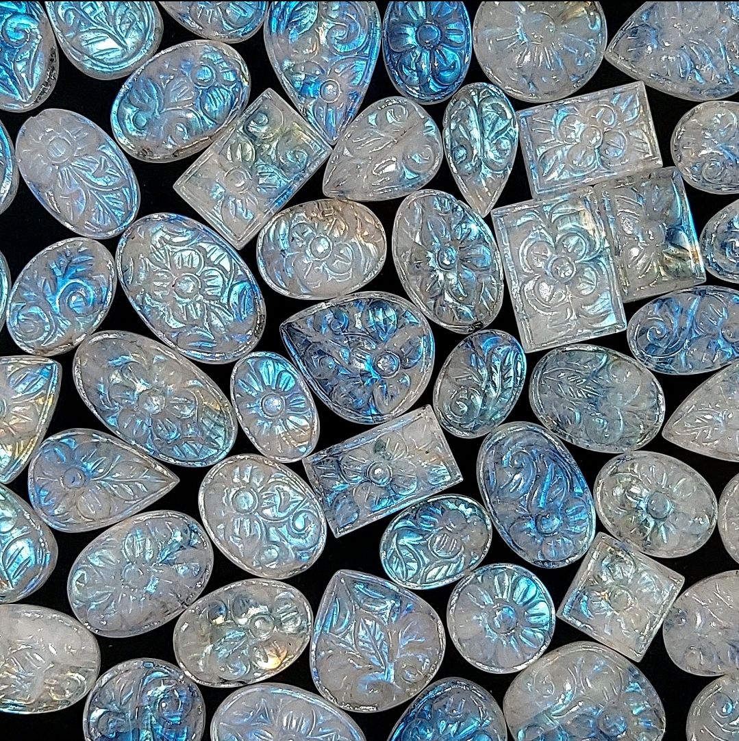 Rainbow moonstone carved cabochons