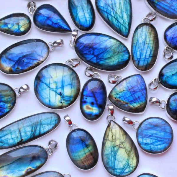 Natural labradorite 92.5 silver plated Mix cabochon gemstone pendant wholesale price Necklace Pendant For Jewelry