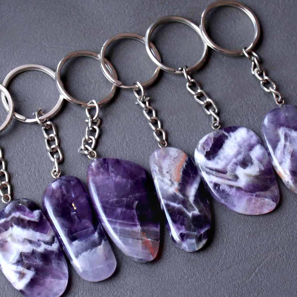 1-2inch Amethyst Worry Stone Key chains
