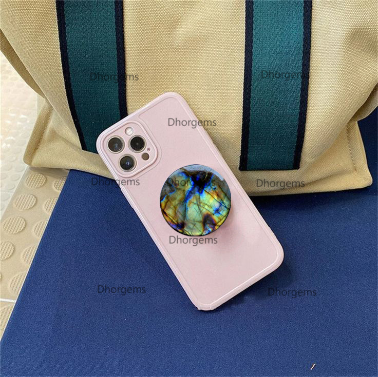Natural Labradorite Phone Grips Cellphone Stand Semi-Precious Stone Phone Holder Multi Flash Phone Accessory 40mm Diameter